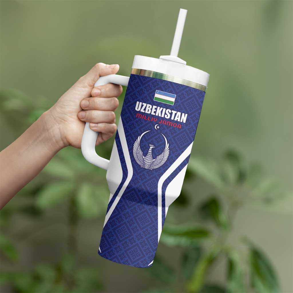 Custom Football Uzbekistan Tumbler With Handle Milliy Jamoa Blue Version - Wonder Print Shop
