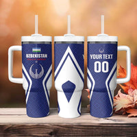 Custom Football Uzbekistan Tumbler With Handle Milliy Jamoa Blue Version - Wonder Print Shop