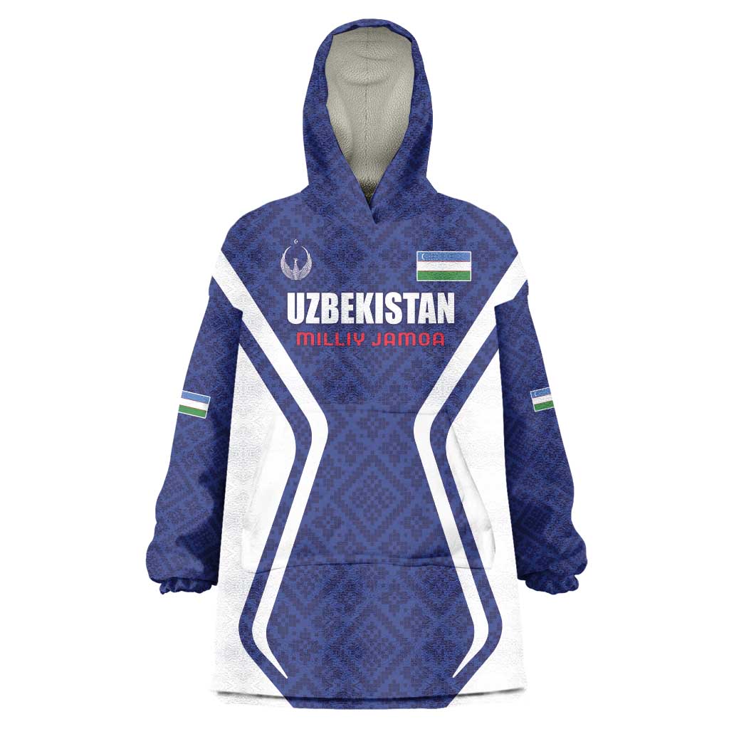 Custom Football Uzbekistan Wearable Blanket Hoodie Milliy Jamoa Blue Version - Wonder Print Shop
