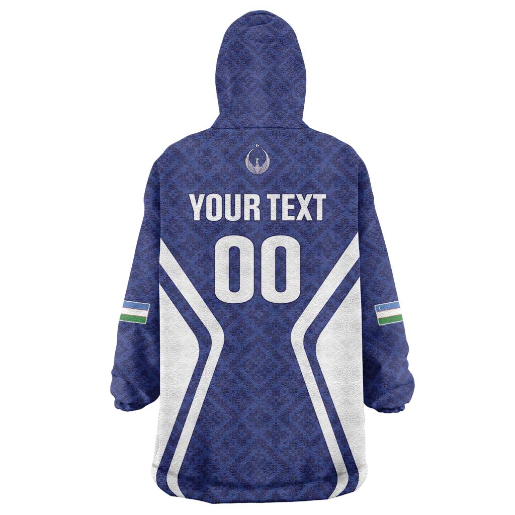 Custom Football Uzbekistan Wearable Blanket Hoodie Milliy Jamoa Blue Version - Wonder Print Shop