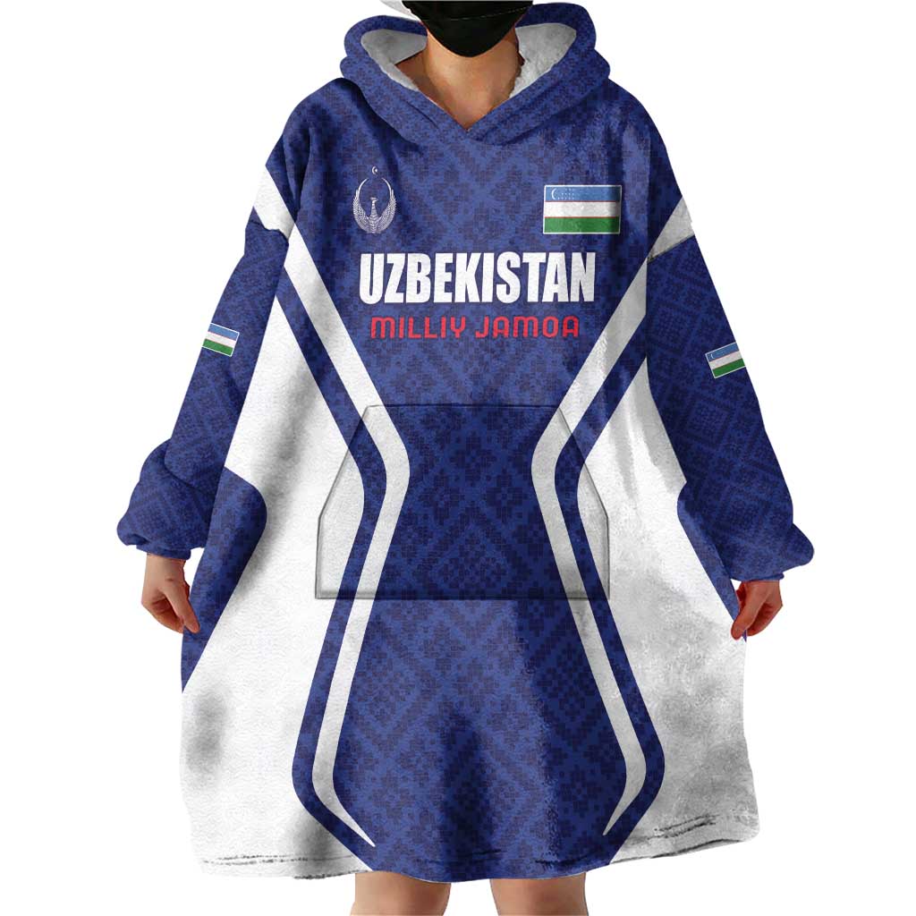 Custom Football Uzbekistan Wearable Blanket Hoodie Milliy Jamoa Blue Version - Wonder Print Shop