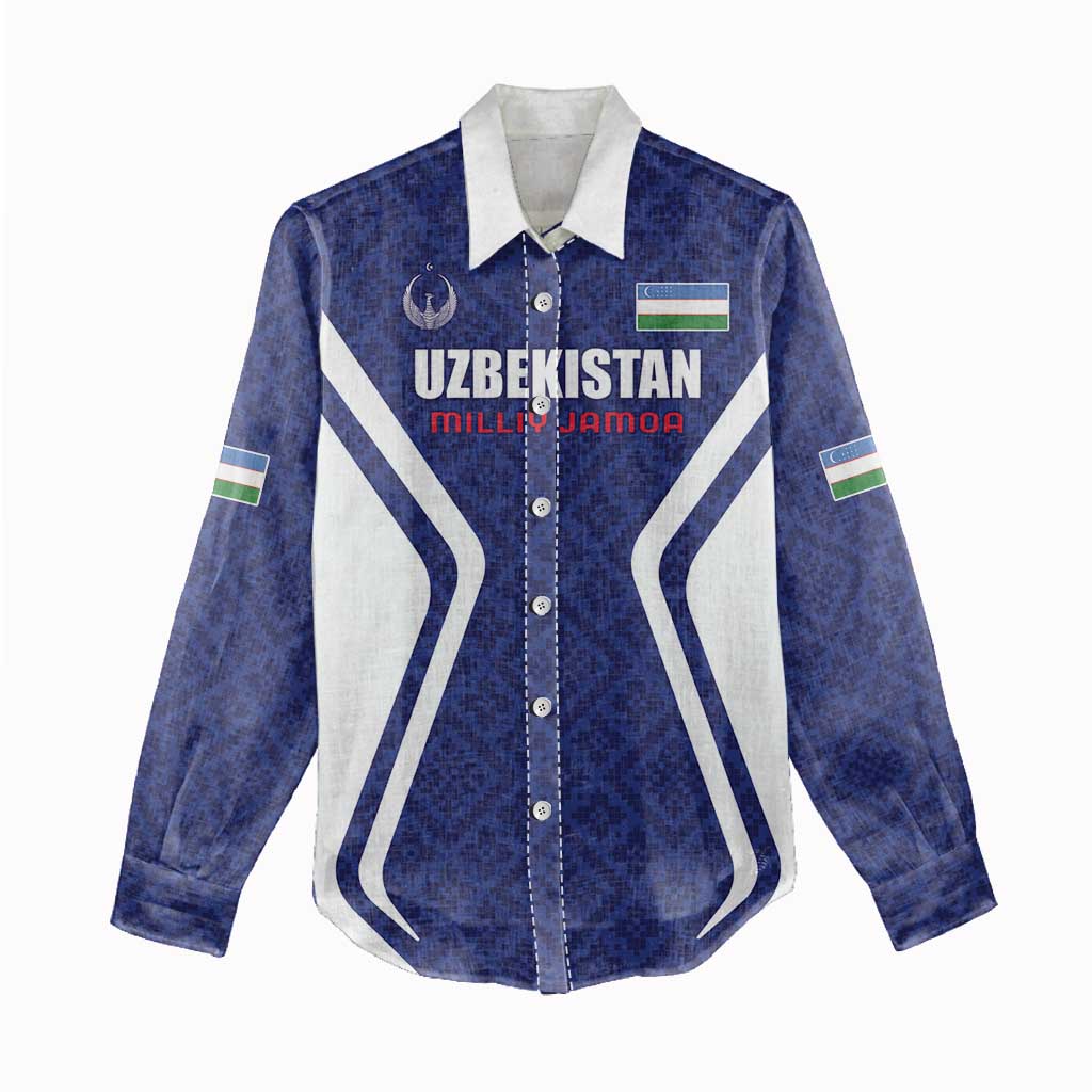 Custom Football Uzbekistan Women Casual Shirt Milliy Jamoa Blue Version - Wonder Print Shop