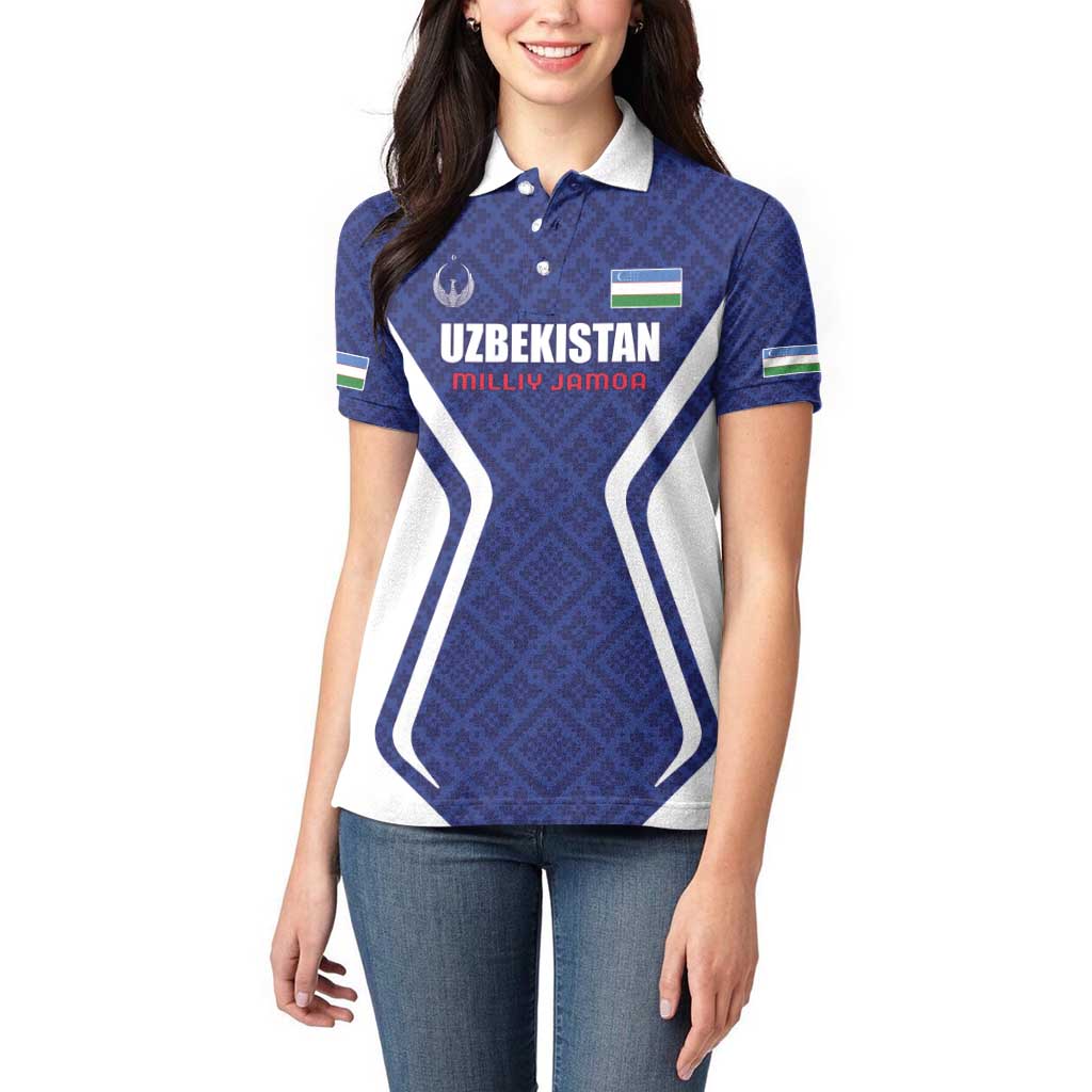 Custom Football Uzbekistan Women Polo Shirt Milliy Jamoa Blue Version - Wonder Print Shop