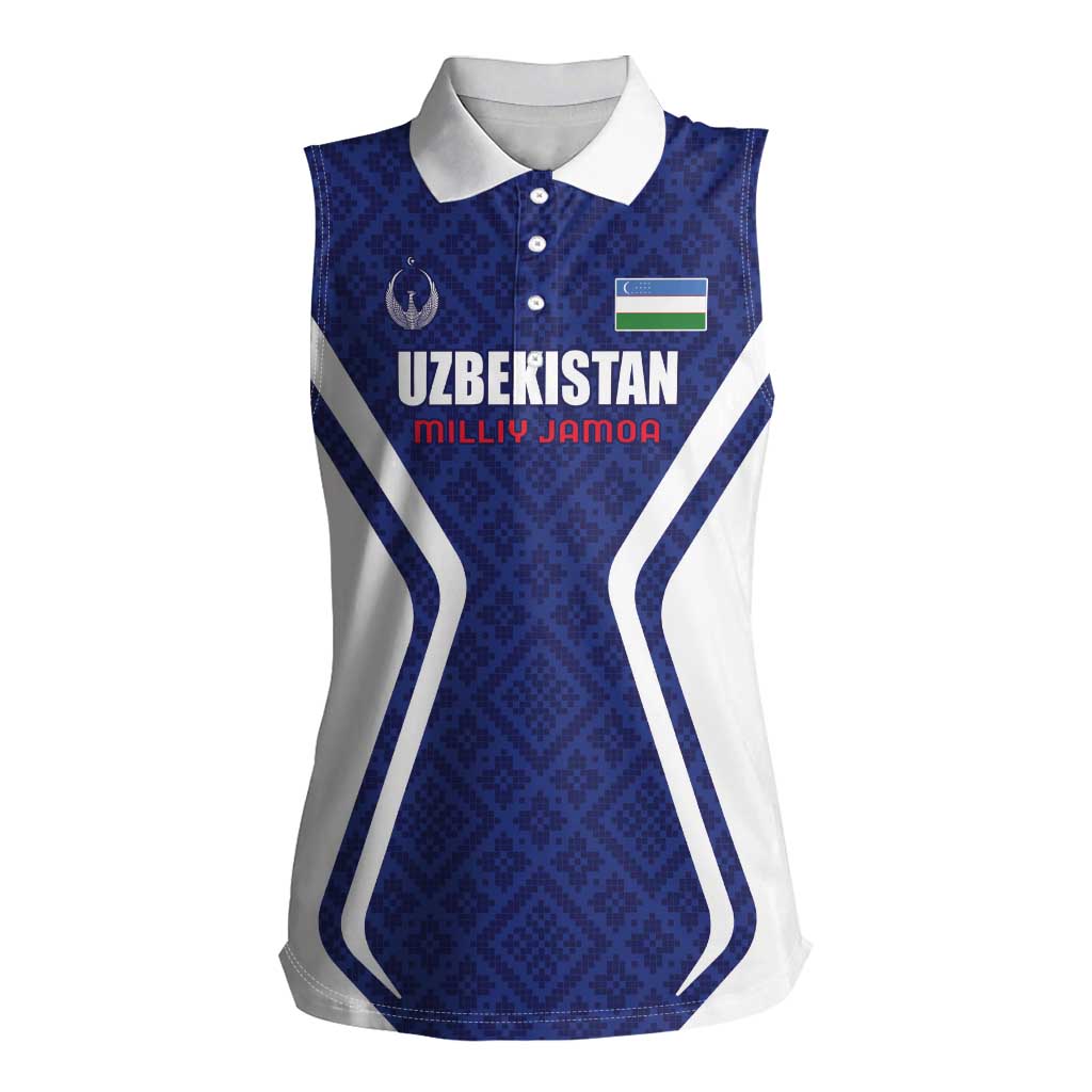 Custom Football Uzbekistan Women Sleeveless Polo Shirt Milliy Jamoa Blue Version - Wonder Print Shop