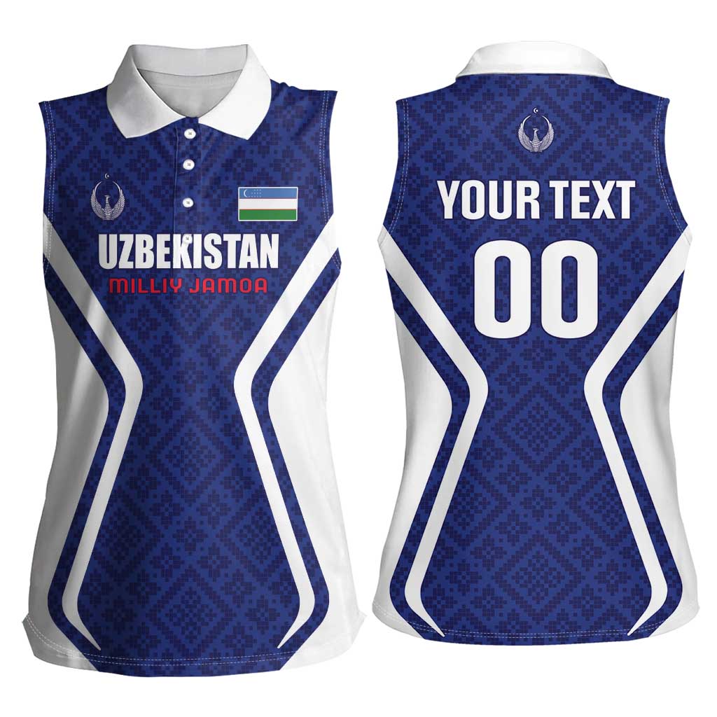 Custom Football Uzbekistan Women Sleeveless Polo Shirt Milliy Jamoa Blue Version - Wonder Print Shop