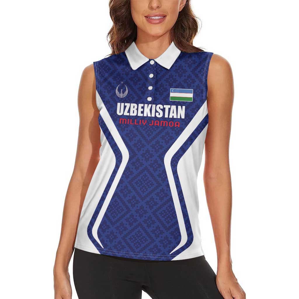 Custom Football Uzbekistan Women Sleeveless Polo Shirt Milliy Jamoa Blue Version - Wonder Print Shop