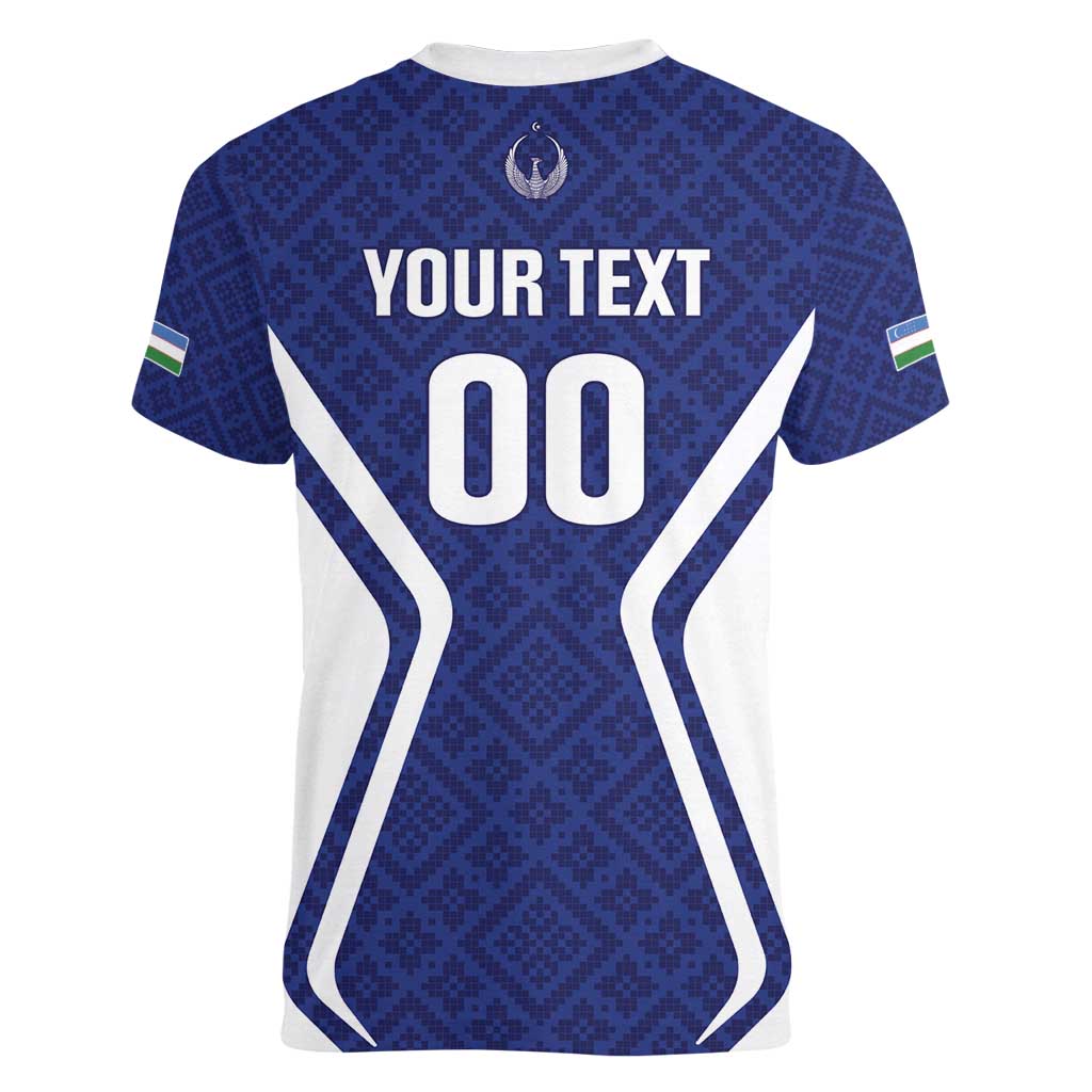 Custom Football Uzbekistan Women V-Neck T-Shirt Milliy Jamoa Blue Version - Wonder Print Shop