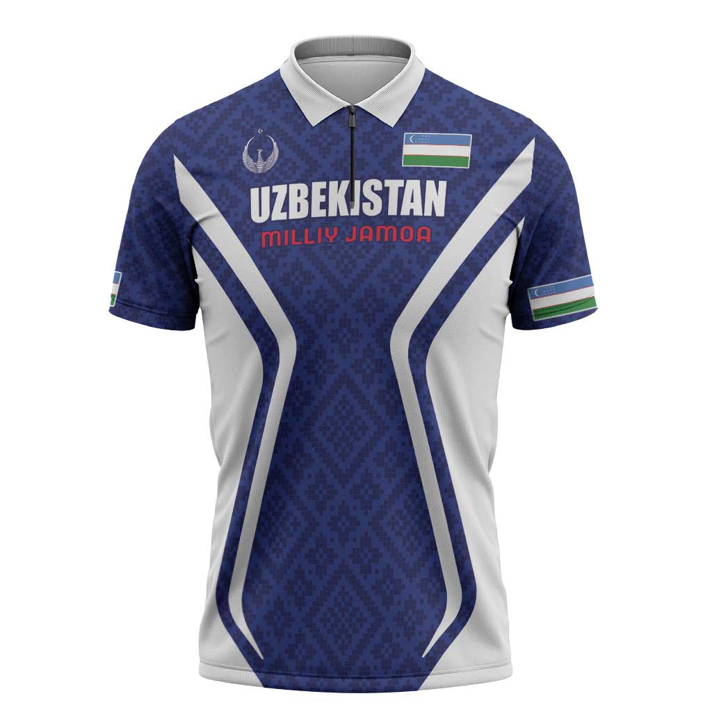 Custom Football Uzbekistan Zipper Polo Shirt Milliy Jamoa Blue Version - Wonder Print Shop