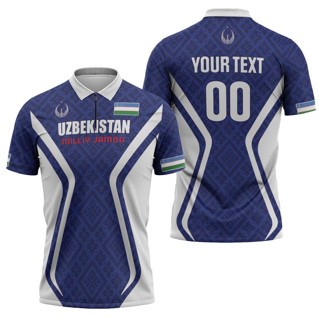 Custom Football Uzbekistan Zipper Polo Shirt Milliy Jamoa Blue Version - Wonder Print Shop