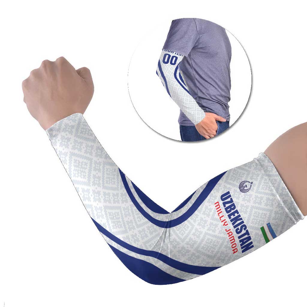 Custom Football Uzbekistan Arm Sleeves Milliy Jamoa White Version - Wonder Print Shop