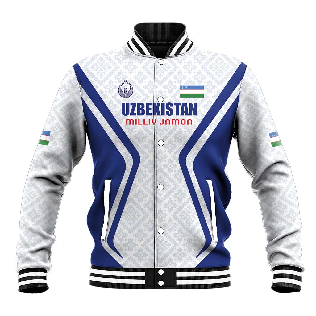 Custom Football Uzbekistan Baseball Jacket Milliy Jamoa White Version - Wonder Print Shop