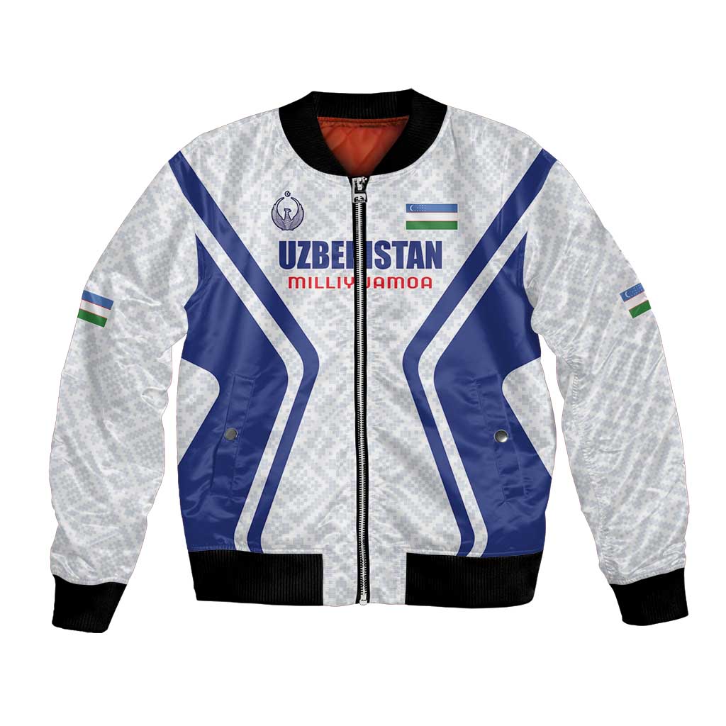 Custom Football Uzbekistan Bomber Jacket Milliy Jamoa White Version - Wonder Print Shop