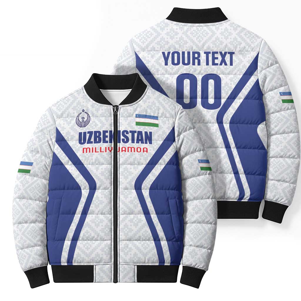 Custom Football Uzbekistan Bomber Puffer Jacket Milliy Jamoa White Version - Wonder Print Shop