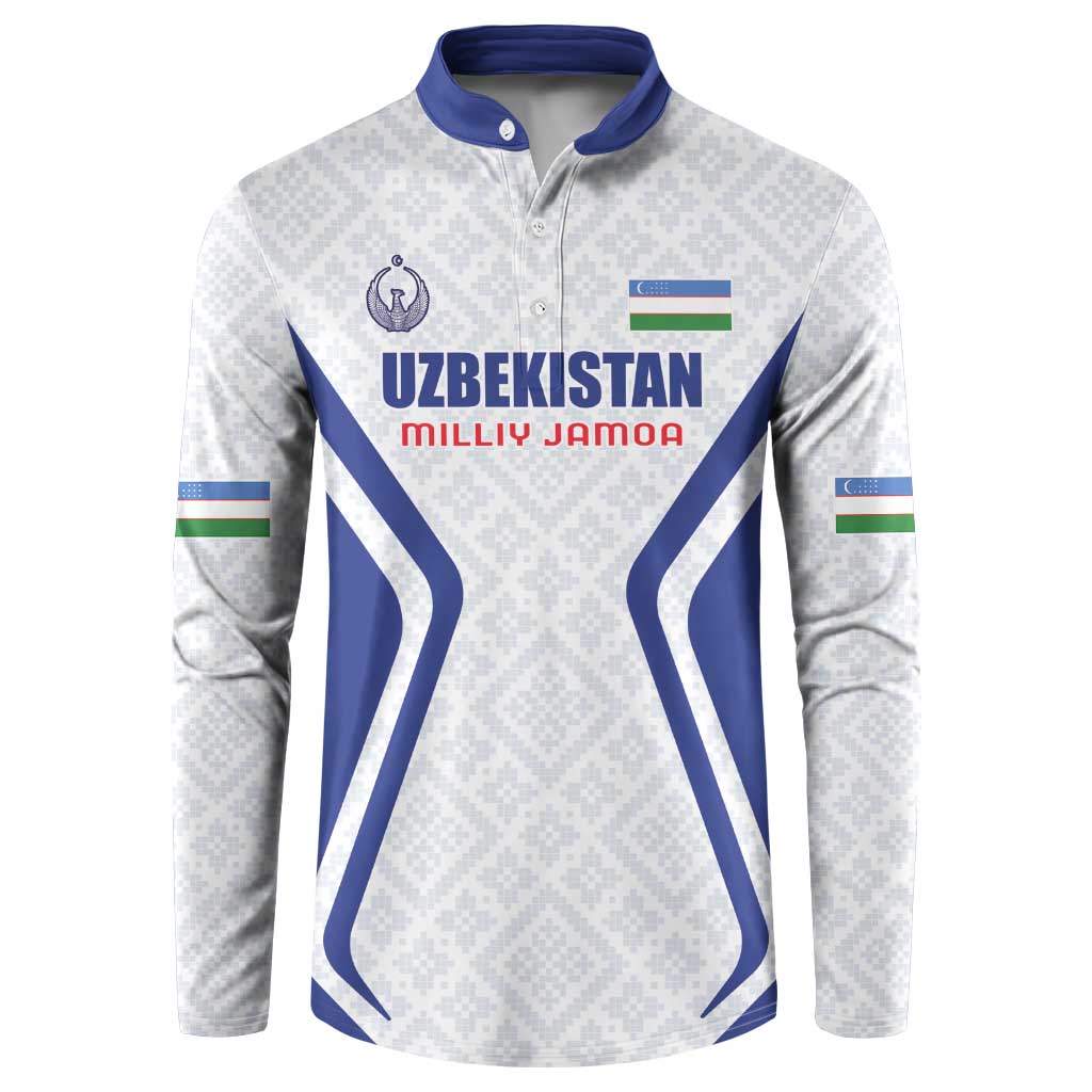 Custom Football Uzbekistan Button Sweatshirt Milliy Jamoa White Version - Wonder Print Shop