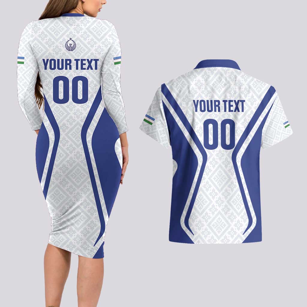 Custom Football Uzbekistan Couples Matching Long Sleeve Bodycon Dress and Hawaiian Shirt Milliy Jamoa White Version - Wonder Print Shop