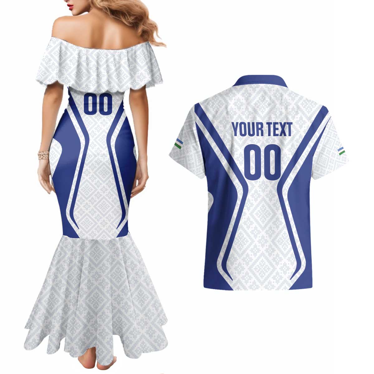Custom Football Uzbekistan Couples Matching Mermaid Dress and Hawaiian Shirt Milliy Jamoa White Version - Wonder Print Shop