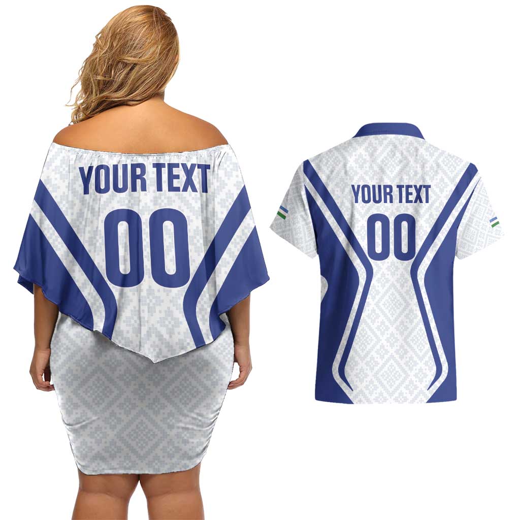 Custom Football Uzbekistan Couples Matching Off Shoulder Short Dress and Hawaiian Shirt Milliy Jamoa White Version - Wonder Print Shop