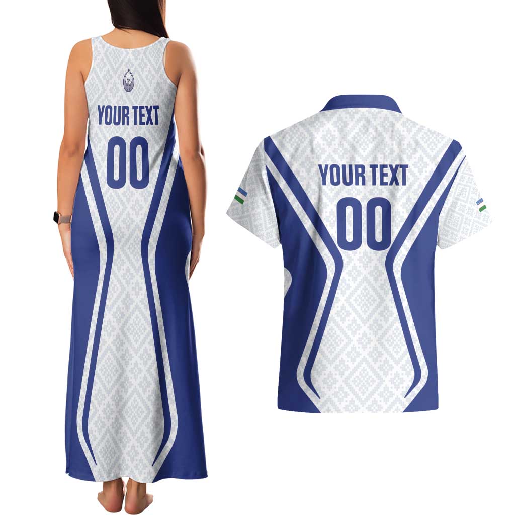 Custom Football Uzbekistan Couples Matching Tank Maxi Dress and Hawaiian Shirt Milliy Jamoa White Version - Wonder Print Shop
