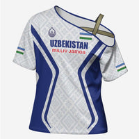 Custom Football Uzbekistan Cross Shoulder Shirt Milliy Jamoa White Version - Wonder Print Shop