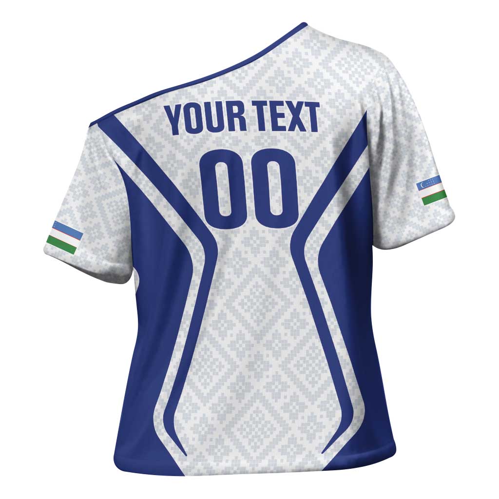 Custom Football Uzbekistan Cross Shoulder Shirt Milliy Jamoa White Version - Wonder Print Shop