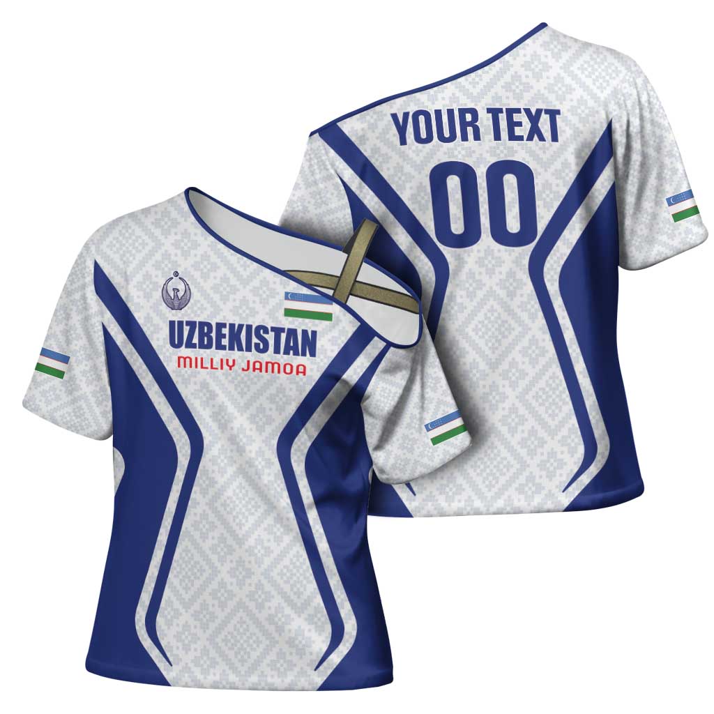 Custom Football Uzbekistan Cross Shoulder Shirt Milliy Jamoa White Version - Wonder Print Shop