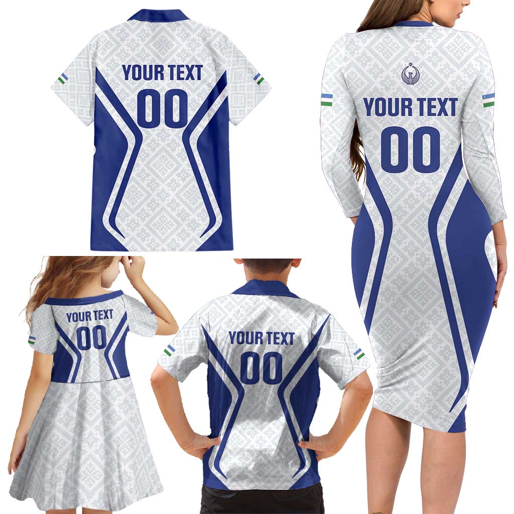Custom Football Uzbekistan Family Matching Long Sleeve Bodycon Dress and Hawaiian Shirt Milliy Jamoa White Version - Wonder Print Shop