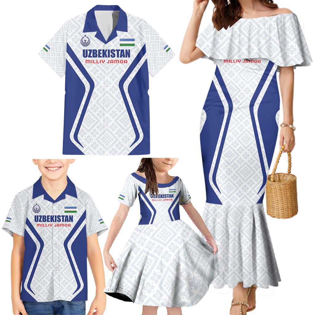 Custom Football Uzbekistan Family Matching Mermaid Dress and Hawaiian Shirt Milliy Jamoa White Version - Wonder Print Shop