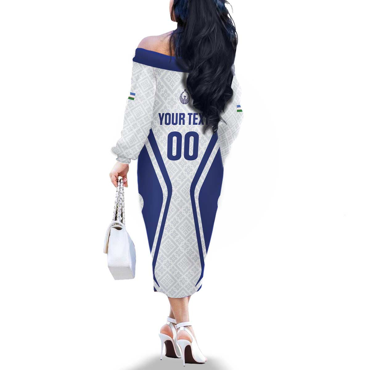 Custom Football Uzbekistan Family Matching Off The Shoulder Long Sleeve Dress and Hawaiian Shirt Milliy Jamoa White Version - Wonder Print Shop