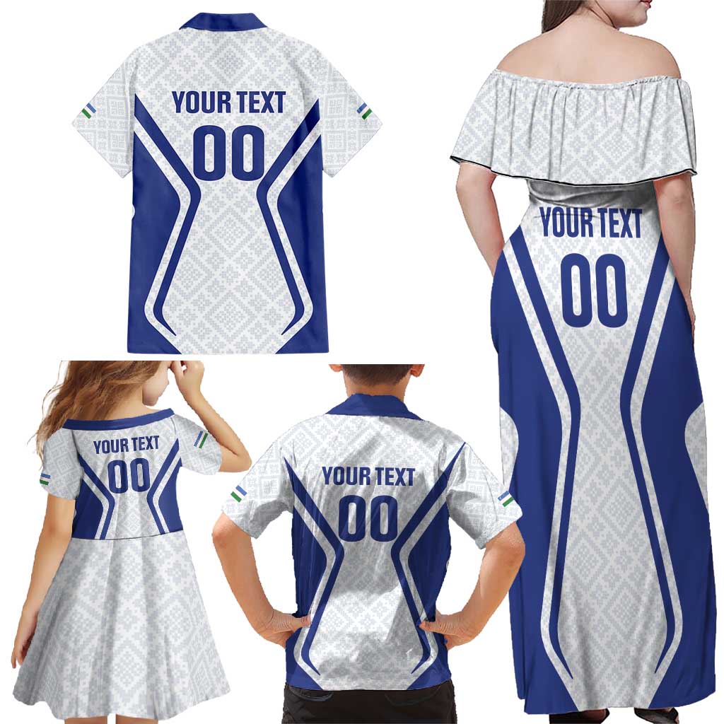 Custom Football Uzbekistan Family Matching Off Shoulder Maxi Dress and Hawaiian Shirt Milliy Jamoa White Version - Wonder Print Shop