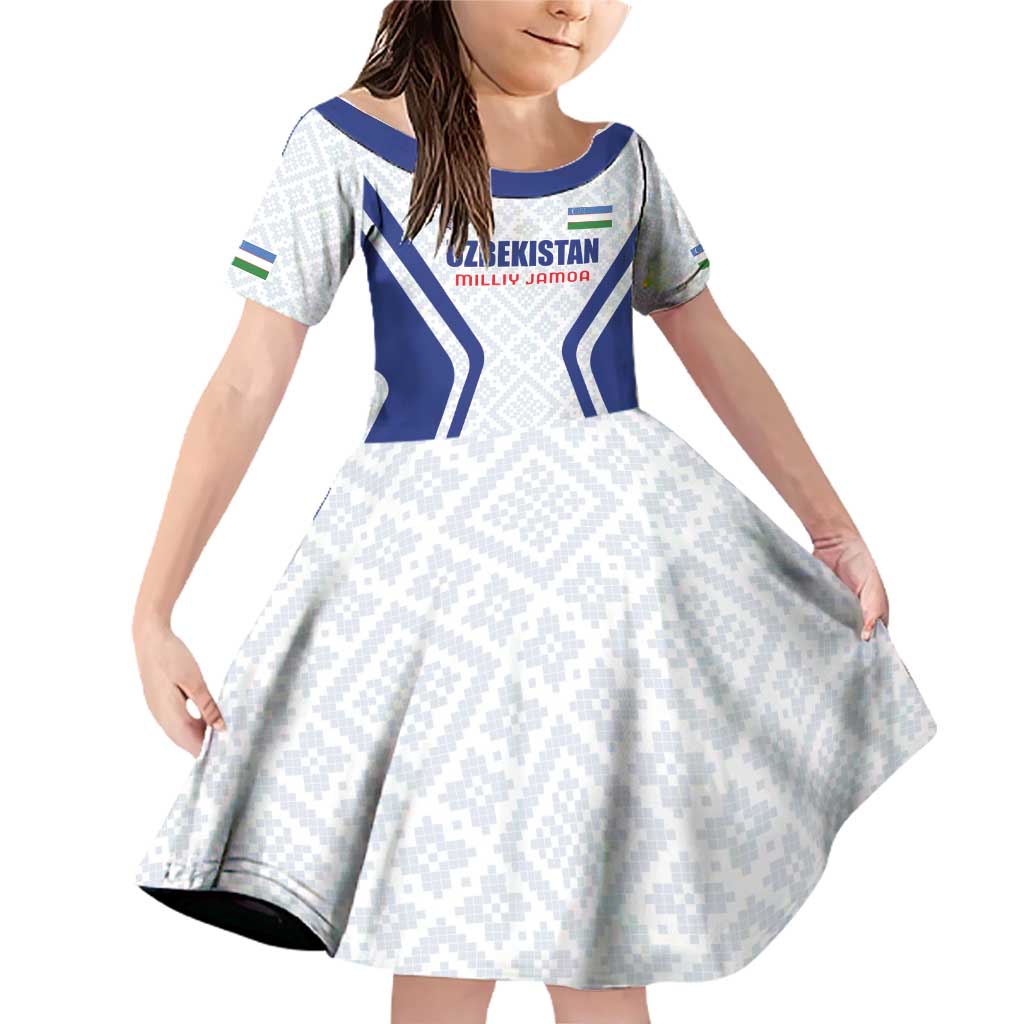 Custom Football Uzbekistan Family Matching Off Shoulder Short Dress and Hawaiian Shirt Milliy Jamoa White Version - Wonder Print Shop