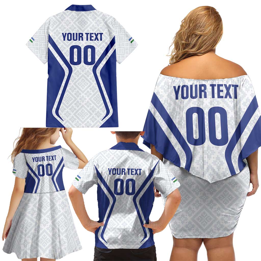 Custom Football Uzbekistan Family Matching Off Shoulder Short Dress and Hawaiian Shirt Milliy Jamoa White Version - Wonder Print Shop