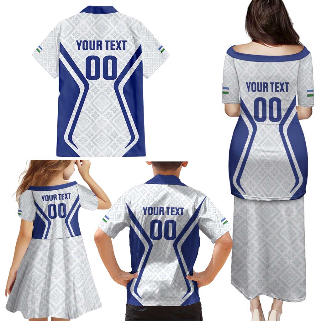 Custom Football Uzbekistan Family Matching Puletasi and Hawaiian Shirt Milliy Jamoa White Version - Wonder Print Shop