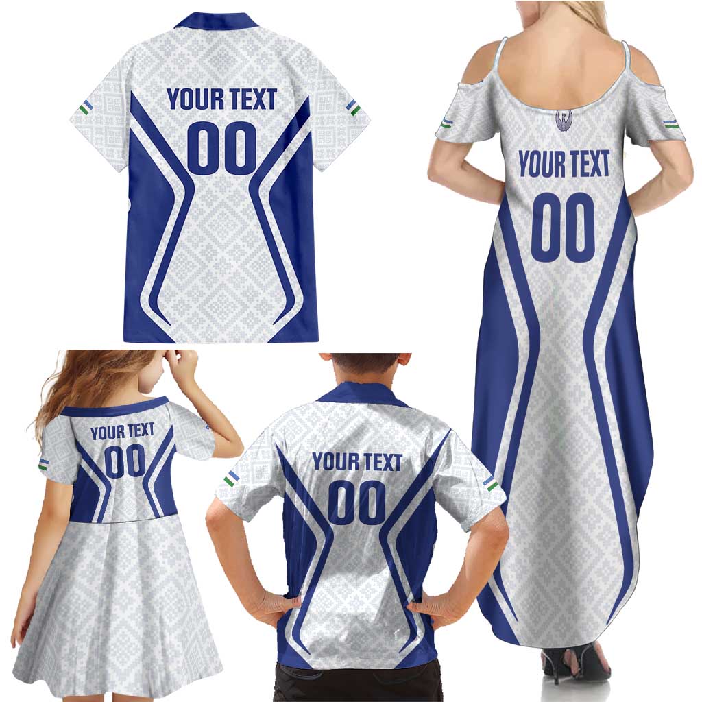 Custom Football Uzbekistan Family Matching Summer Maxi Dress and Hawaiian Shirt Milliy Jamoa White Version - Wonder Print Shop