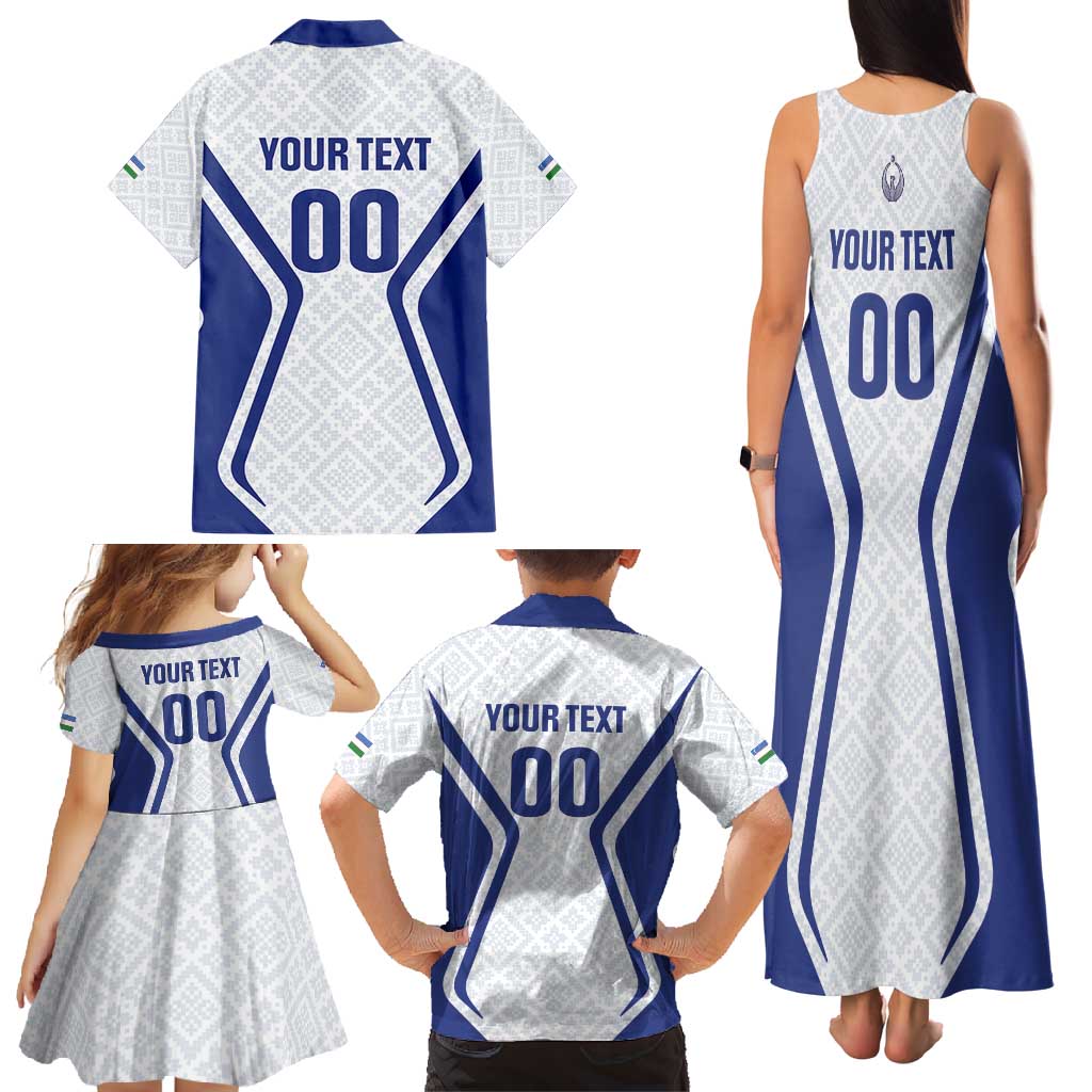 Custom Football Uzbekistan Family Matching Tank Maxi Dress and Hawaiian Shirt Milliy Jamoa White Version - Wonder Print Shop