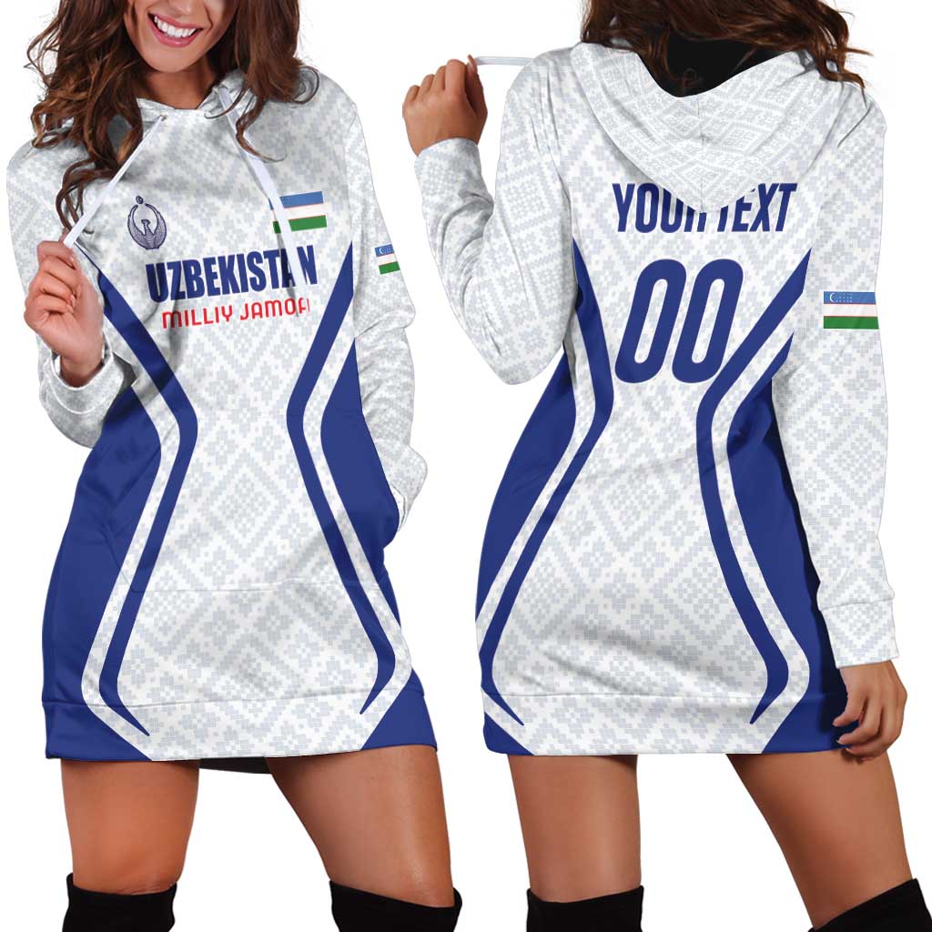 Custom Football Uzbekistan Hoodie Dress Milliy Jamoa White Version - Wonder Print Shop