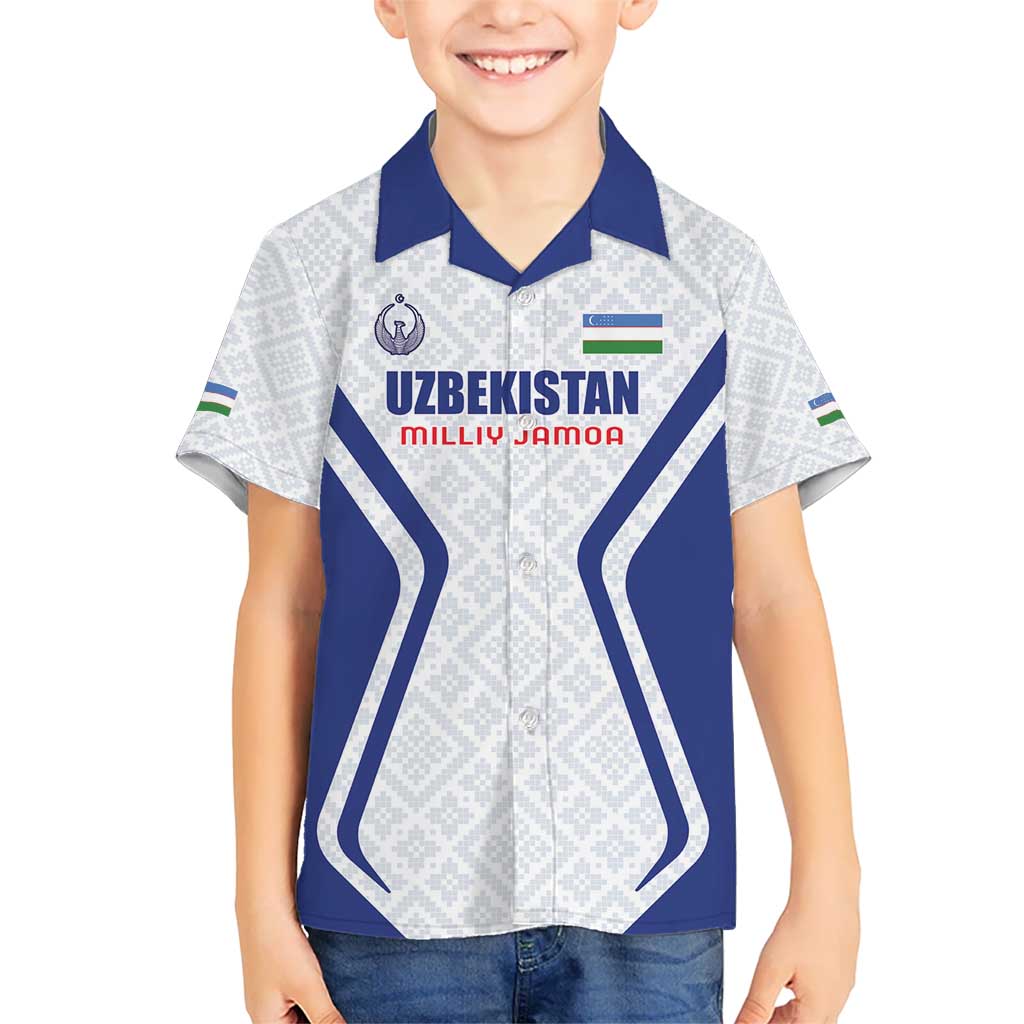 Custom Football Uzbekistan Kid Hawaiian Shirt Milliy Jamoa White Version - Wonder Print Shop