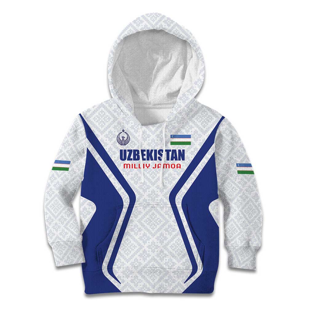 Custom Football Uzbekistan Kid Hoodie Milliy Jamoa White Version - Wonder Print Shop