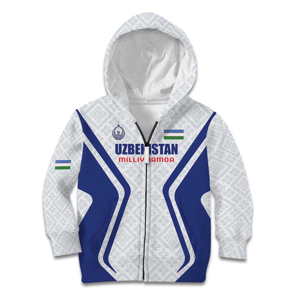 Custom Football Uzbekistan Kid Hoodie Milliy Jamoa White Version - Wonder Print Shop