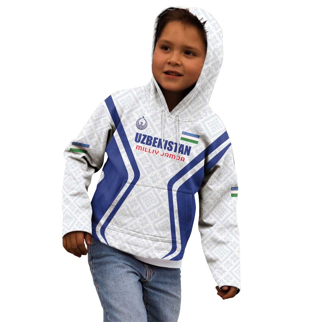 Custom Football Uzbekistan Kid Hoodie Milliy Jamoa White Version - Wonder Print Shop