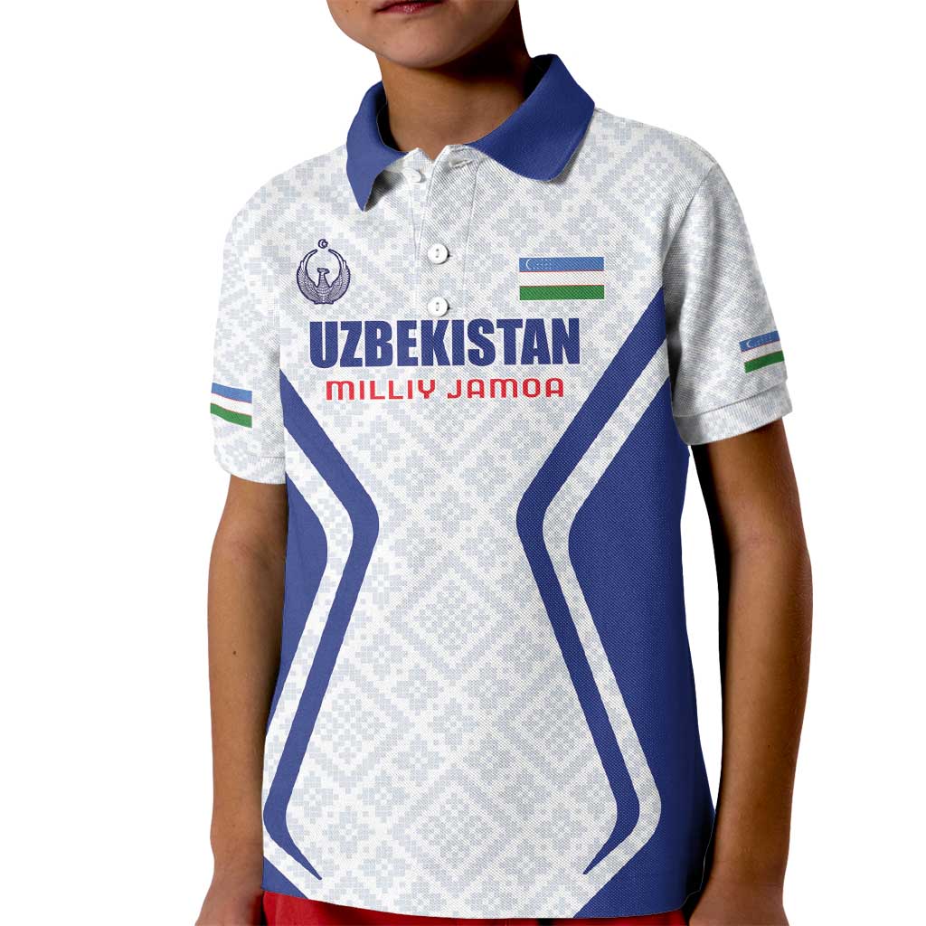 Custom Football Uzbekistan Kid Polo Shirt Milliy Jamoa White Version - Wonder Print Shop