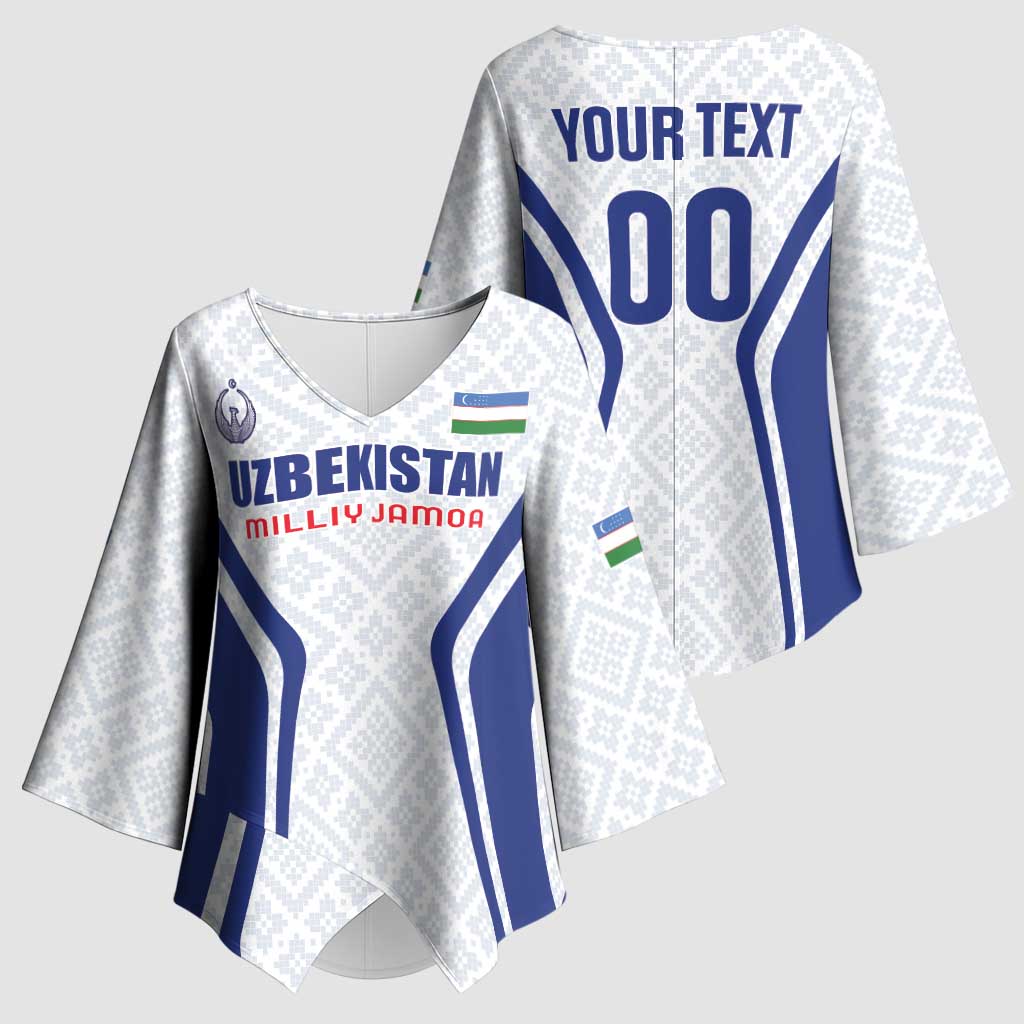 Custom Football Uzbekistan Kimono Sleeve Blouse Milliy Jamoa White Version - Wonder Print Shop