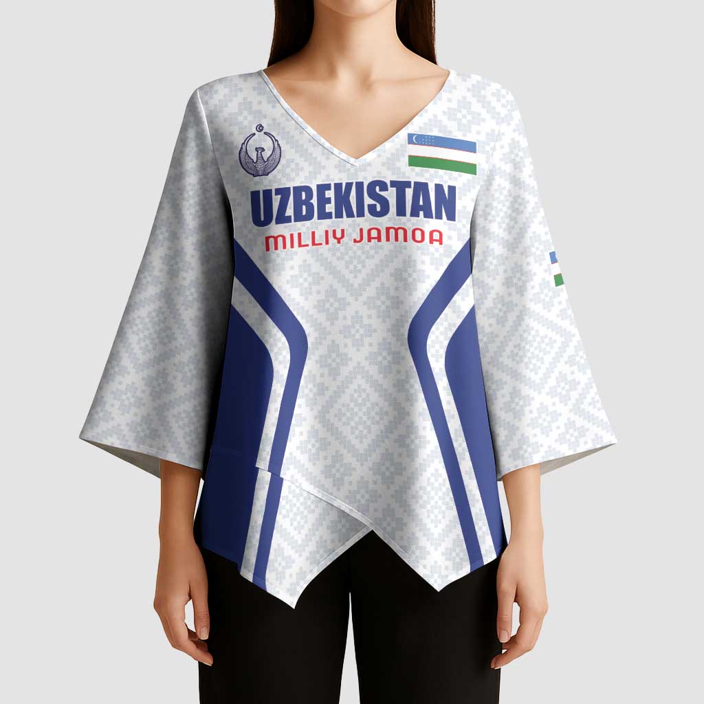 Custom Football Uzbekistan Kimono Sleeve Blouse Milliy Jamoa White Version - Wonder Print Shop