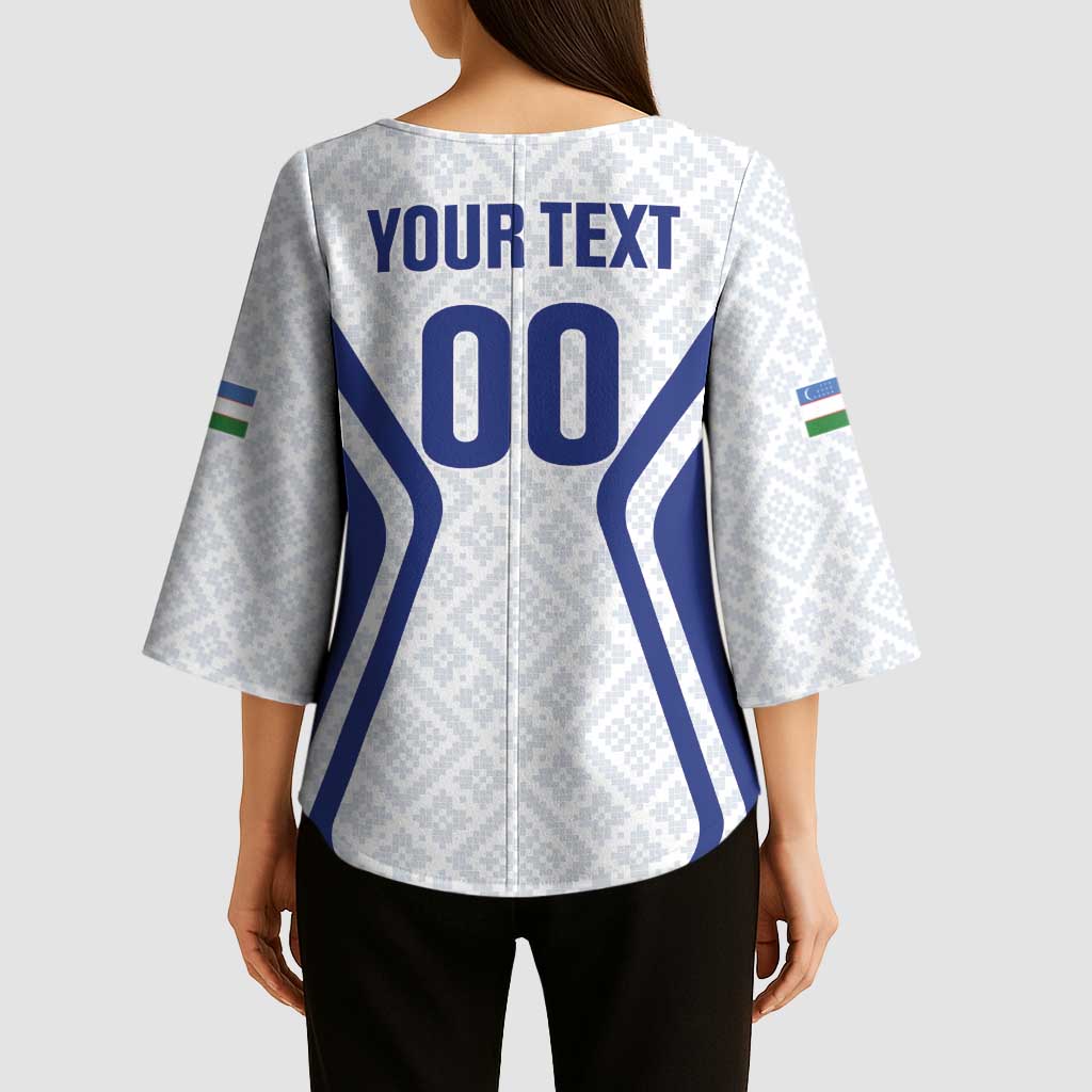 Custom Football Uzbekistan Kimono Sleeve Blouse Milliy Jamoa White Version - Wonder Print Shop