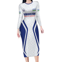 Custom Football Uzbekistan Long Sleeve Bodycon Dress Milliy Jamoa White Version - Wonder Print Shop
