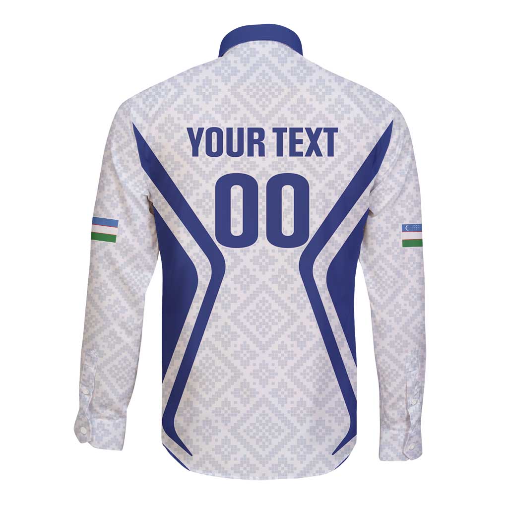 Custom Football Uzbekistan Long Sleeve Button Shirt Milliy Jamoa White Version - Wonder Print Shop