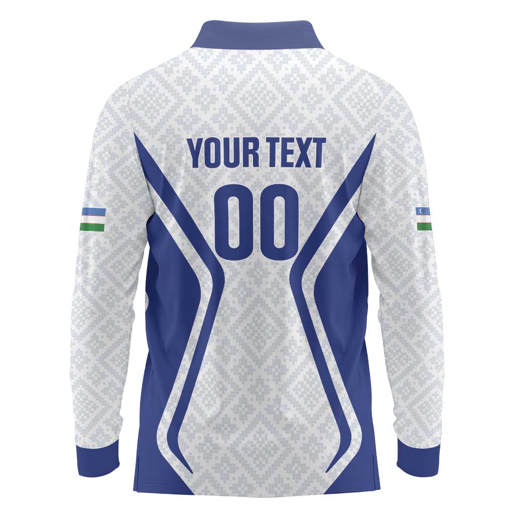 Custom Football Uzbekistan Long Sleeve Polo Shirt Milliy Jamoa White Version - Wonder Print Shop