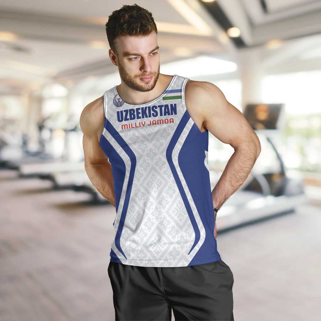 Custom Football Uzbekistan Men Tank Top Milliy Jamoa White Version - Wonder Print Shop