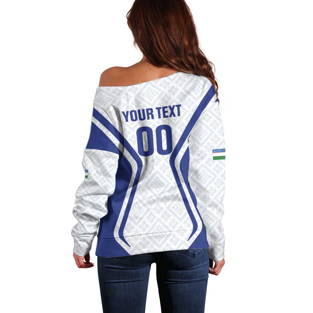 Custom Football Uzbekistan Off Shoulder Sweater Milliy Jamoa White Version - Wonder Print Shop