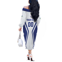 Custom Football Uzbekistan Off The Shoulder Long Sleeve Dress Milliy Jamoa White Version - Wonder Print Shop