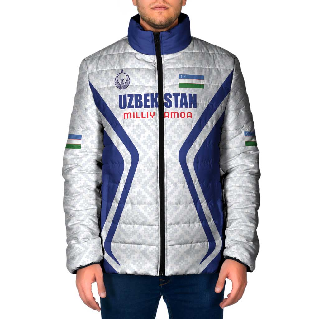 Custom Football Uzbekistan Padded Jacket Milliy Jamoa White Version - Wonder Print Shop
